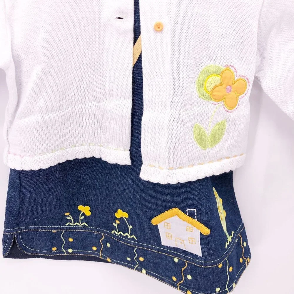 NWT 12 Mo Cucci Bebe Jumper‎ Overall Dress w Sweater Applique Embroidery Crochet